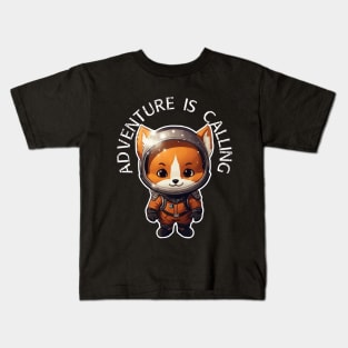 Red Fox Astronaut - Adventure Is Calling (White Lettering) Kids T-Shirt